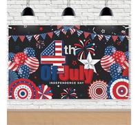 4th of July Party Backdrops with 4 Corner Holes 70.87 * 43.31inch Balloons Fireworks Print Patriotic Background Independence Day Decoration (Red, 180x110cm/70.87x43.31inch)