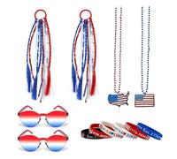 4th of July Patriotic Accessory Set-Red White Blue Party Accessories Sunglasses Necklaces Bracelets for Adult 250 Years