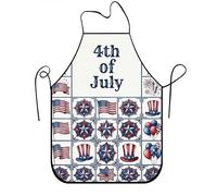 4th of July Patriotic Apron, Red White Stars and Stripes Kitchen Apron, Summer Bbq Cooking for Grilling and Baking 1pcs