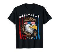 4th Of July Patriotic Bald Eagle Fighter Jet Merica USA Flag T-Shirt
