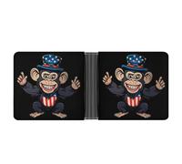 4th of July Patriotic Chimpanzee Leather Wallets for Men Slim Bifold Wallet Credit Card Holder Front Pocket Wallets