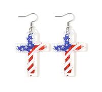 4th of July Patriotic Dangle Earrings Acrylic Red White Blue Star Cross Anchor Teardrop Earrings Independence Memorial Day Jewelry Gift for Women Girls, S, Acrylic, No Gemstone