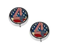 (4th of July Patriotic Flag) Round Pill Box with 3 Compartment Small Pill Organizer Portable Pill Case Vitamin Containers, Travel Essentials 4.6x4.6x1.8 cm