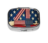 (4th of July Patriotic Flag) Square Pill Box with 2 Compartment Small Pill Organizer Portable Pill Case Vitamin Containers, Travel Essentials 5.5x4x1.8 cm