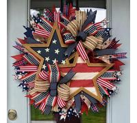 4th of July Patriotic Front Door Wreath,American Flag Burlap Wreath,Memorial Day Independence Day Summer Holiday Decor,Red White and Blue Farmhouse Hanging Ornament