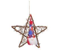 4th of July Patriotic Garland | Rustic Rattan Star Door Ornament for Patriotic Day/Remembrance Day/Veterans Day | Faceless Doll Wall Decor with Red White Blue Ribbons (Style A)