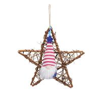 4th of July Patriotic Garland | Rustic Rattan Star Door Ornament for Patriotic Day/Remembrance Day/Veterans Day | Faceless Doll Wall Decor with Red White Blue Ribbons (Type D)