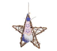 4th of July Patriotic Garland | Rustic Rattan Star Door Ornament for Patriotic Day/Remembrance Day/Veterans Day | Faceless Doll Wall Decor with Red White Blue Ribbons (Style C)