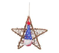 4th of July Patriotic Garland | Rustic Rattan Star Door Ornament for Patriotic Day/Remembrance Day/Veterans Day | Faceless Doll Wall Decor with Red White Blue Ribbons (Style B)