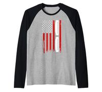 4th of July Patriotic Harmonicist American Flag Harmonica Raglan Baseball Tee