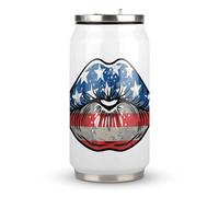 4th of July Patriotic Lips Printed Stainless Steel Tumbler Travel Coffee Mug Insulated Water Cup with Lid and Straw