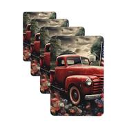 4th Of July Patriotic Old Red Truck Car Air Fresheners Cards Set of 4 Pieces Personalized Car Fresheners Gifts for Men Women Auto Aromatherapy Tablets Hanging Scented Cards for Wardrobe Bathroom