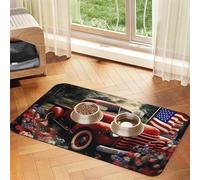 4th of July Patriotic Old Red Truck Pet Feeding Mat Absorbent Pu Leather Dog Cat Food Mats Contain Spills Protects Floors, Anti-Slip Rubber Backing Dog Bowl Mats Easy Clean Pet Placemats 30x45cm