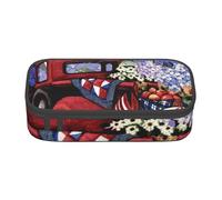 4th of July Patriotic Old Red Truck Print Pencil Bag Pen Case, Large Capacity Stationery Pouch Pencil Holder Desk Organizer for School Office Supplies