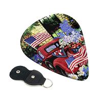 4th Of July Patriotic Old Red Truck Set Of 6 Guitar Plectrums For Acoustic Guitar, Electric Guitar, Bass, Ukulele - Thin, Medium And Thick.