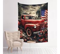 4th Of July Patriotic Old Red Truck Tapestry for Bedroom Aesthetic Tapestries 29" x 37" Wall Art Decoration Poster Tapestry Funny Hanging Tapestries for Living Room Hippie Dorm Decor