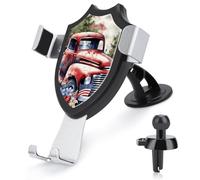 4th Of July Patriotic Old Red Truck Universal Car Phone Holder Upgraded 3-in-1 Car Phone Holders Mount Smartphone Mount Cell Phone Car Mounts with Suction Cup for Car Dashboard Windshield Air Vent