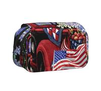 4th Of July Patriotic Old Red Truckdouble Layer Pencil Case With Flip Top Big Pencil Bag Pouch Stationery Organizer Makeup Bag For Boys Girls Teen College Students School Adults & Office Supplies