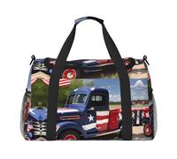4th Of July Patriotic Trucks print Carry on Luggage for Women Men Shoulder Weekender Crossbody Bag for Yoga Travel Must Haves, Black, One Size