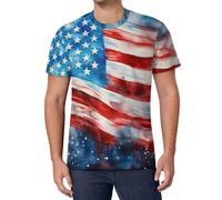 4th of July Patriotic U.S. Flag Men's T-Shirts Classic Short Sleeve Crew Neck Tee Summer Casual Tops Graphic 5XL