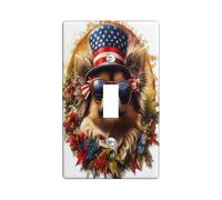 4th of July Pekingese Decorative Switch Cover 1 Gang Single Toggle, Independence Day Dog Switchcover Wall Plate, Flower Pet Fun Electrical Faceplate for Bedroom Living Room Decor