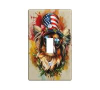 4th of July Pekingese Decorative Switch Cover 1 Gang Single Toggle, Independence Day Dog Wall Plate Cover, Standard Size, Flower Pet Fun Electrical Faceplate for Bedroom Living Room Decor
