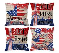 4th of July Pillow Covers 16x16 Set of 4 Patriotic Throw Pillow Covers with American Flag Stars and Stripes July 4th Decorations Independence Day Pillowcase Square Cushion Covers for Sofa Bed Couch