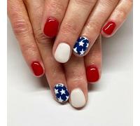 4th of July Press on Nails Extra Short Square SWEKKE Fake Nails Cute Nails Stars False Nails with Designs White Blue Red Glossy Glue on Nails Stick on Nails for Women Girls 24 Pcs