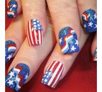4th of July Press on Nails Short Square SWEKKE Patriotic Fake Nails False Nails with American Flag Glitter Designs White Blue Red Glossy Glue on Nails Acrylic Nails for Women Girls 24Pcs