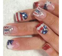 4th Of July Press On Nails Square French Tip Fake Independence False With America Flags Star Stick On Glues On Nail