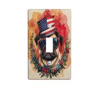 4th of July Pug Decorative Switch Cover 1 Gang Single Toggle, Independence Day Dog Switchcover Wall Plate, Flower Pet Fun Electrical Faceplate for Bedroom Living Room Decor