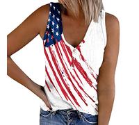 4th of July Red White and Blue Tank Tops for Women American Flag Graphic Printed U Neck Summer Sleeveless Blouses Ladies USA Star Loose Fit Patriotic Vest Outfits (White, XXL)