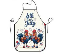 4th of July Rooster Apron for Cooking, Patriotic Party Bbq Apron, Fun Festive Kitchen Linen for Grilling Adults, White, 24x31 Inch