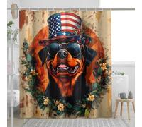 4th of July Rottweilers Shower Curtain, Independence Day Dog Shower Curtains for Bathroom, Flower Pet Fun Print Bath Decor Accessories Set -72 Inch
