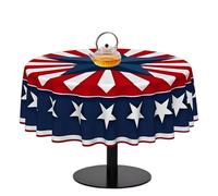 4th of July Round Tablecloth - American Flag Round Decorative 180cm, Holiday Table Protector, Patriotic Independence Day Linen, Memorial Picnic Dinner Cloth, Kitchen Dining, Red White Blue Topper