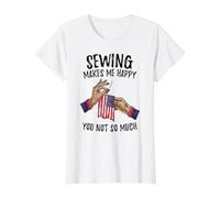 4th of July Sewing Makes Me Happy Value Graphic T-Shirt, Women, White, L