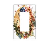 4th of July Shiba Inu Decorative Switch Cover 1 Gang Single Rocker, Independence Day Dog Wall Plate Cover, Standard Size, Flower Pet Electrical Faceplate for Bedroom Living Room Decor