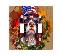 4th of July Springer Spaniel Decorative Switch Cover 2 Gang Double Toggle, Independence Day Dog Switchcover Wall Plate, Flower Pet Electrical Faceplate for Bedroom Living Room Decor