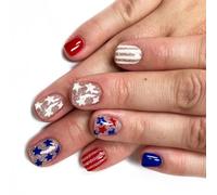 4th of July Square French Tip Fake Independence False with America Flags Star Stick on Artificial False