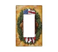 4th of July St. Bernard Decorative Switch Cover 1 Gang Single Rocker, Independence Day Dog Switchcover Wall Plate, Flower Pet Electrical Faceplate for Bedroom Living Room Decor