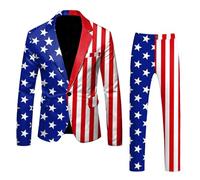 4th of July Suit for Mens 2 Piece 1 Button Slim Fit Business Tuxedo Suits Blazer Waistcoat Pants Formal Dress Suit Independence Day Costume Jackets Blazer Vest Trousers Set