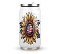 4th of July Sunflower Leopard Printed Stainless Steel Tumbler Travel Coffee Mug Insulated Water Cup with Lid and Straw