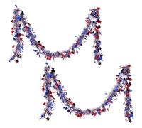 4th of July Tinsel Garland,4th of July Red White Blue Twist Patriotic Star Garland - 2x Parade Hangable Tinsel Glitter Ornaments, Celebration Holiday Decorations for Independence Day