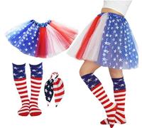 4th of July Tutu Red White and Blue Tutu with Socks for Adult Independence Day USA Women Star Costume (Style B)
