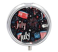 4th of July U.S.A. Celebration Round Pill Box Organiser 3 Compartment Medicine Case
