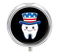 4th of July U.S. Tooth Round Pill Box Organiser 3 Compartment Portable Medicine Case