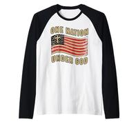 4th of July US Flag One Nation Under God Patriotic Christian Raglan Baseball Tee