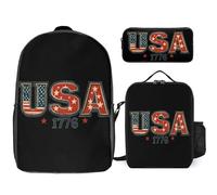 4th of July USA 1776 Large Capacity 17 Inch Backpack Crossbody Lunch Bag Three-Piece Set for Travel Hiking