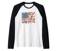 4th of July USA American Flag with Rustic Laurel Leaves Art Raglan Baseball Tee