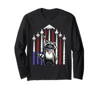 4th of July USA Flag Fighter Jets Raccoon Funny Patriotic Long Sleeve T-Shirt